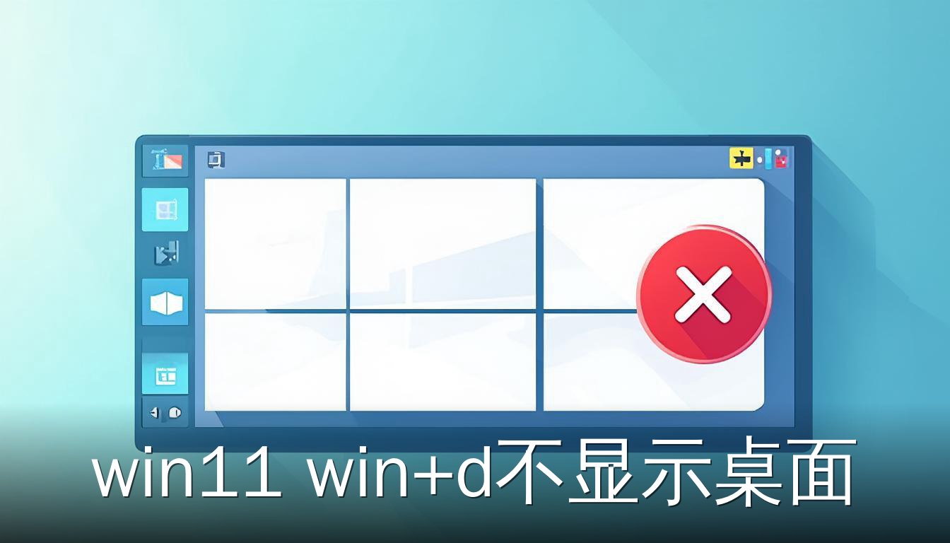 Windows 11 任务栏显示桌面按钮与 Win+D 快捷键失效的扁平插画