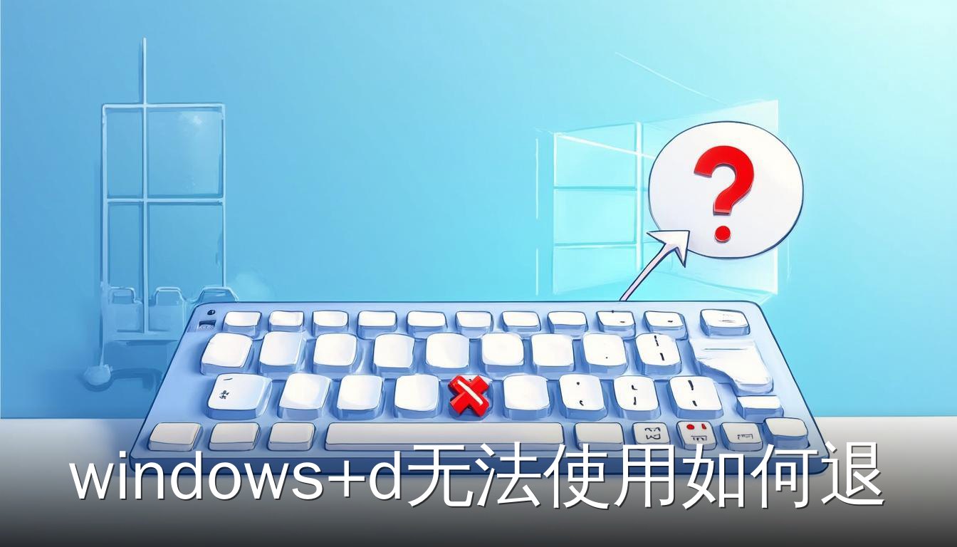 Windows键和D键被红色叉号标记，箭头指向问号图标，表示快捷键无法使用