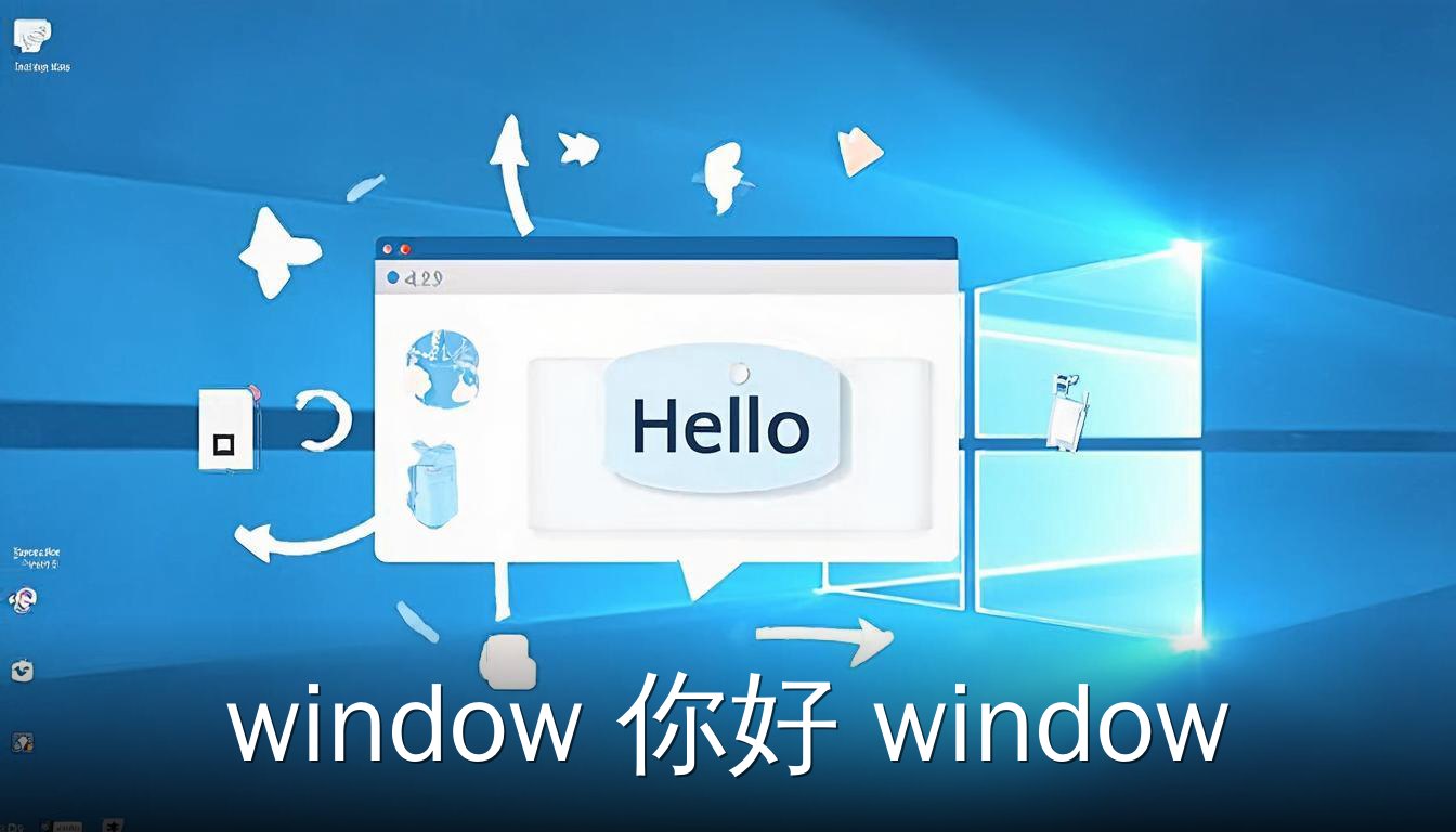 Windows 10 桌面显示包含你好文字的对话框窗口插画